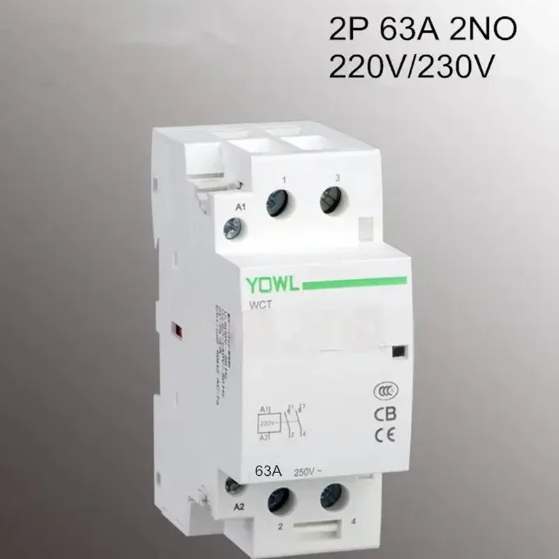 

2P 63A 220V/230V 400V~ 50/60HZ Din rail Household Home Hotel Modular AC Contactor WCT 2NO