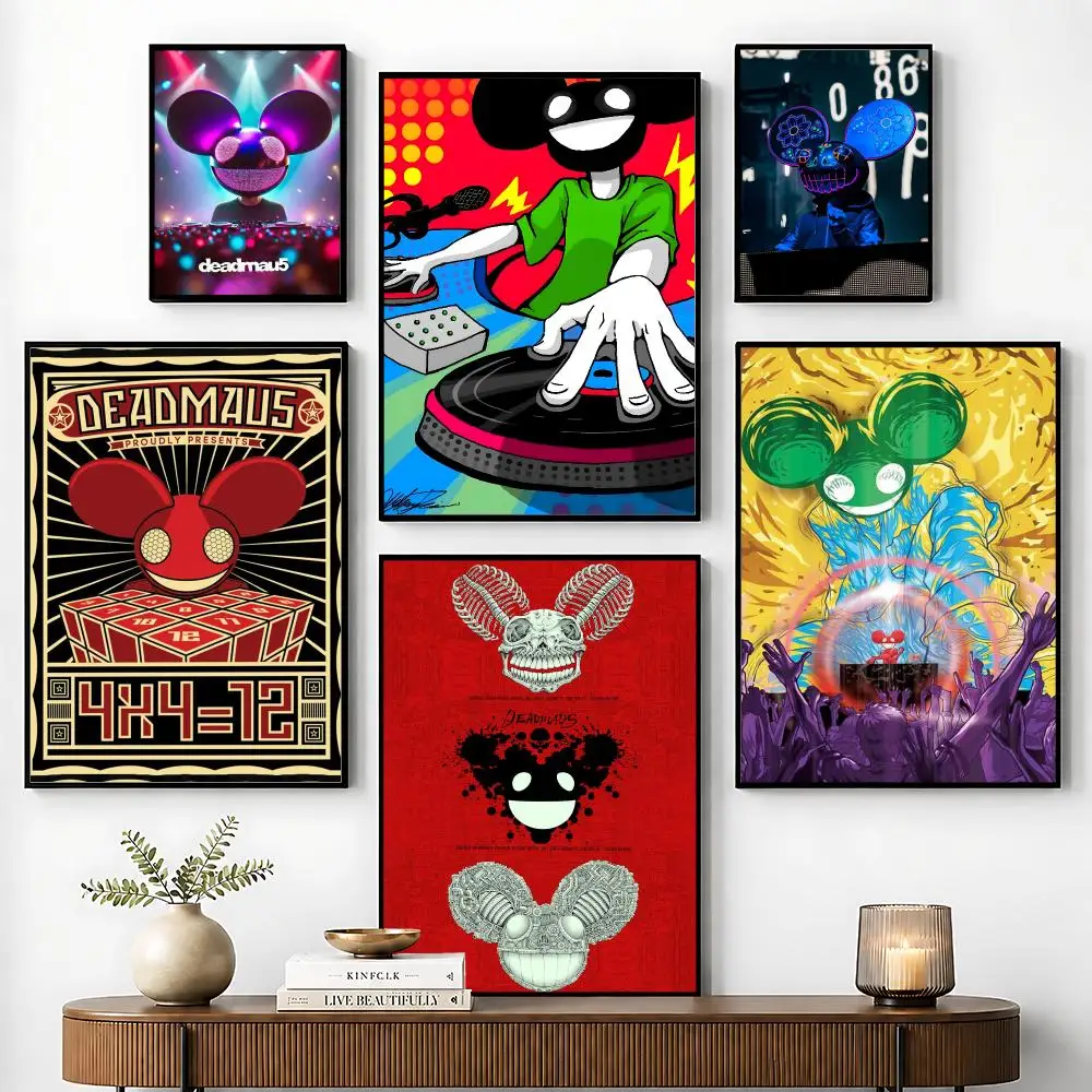 D-Deadmau5 Electronic Music Poster Perfect Sticker Self Adhesive for Office Home Theater Wall Art Decor Fancy Gift