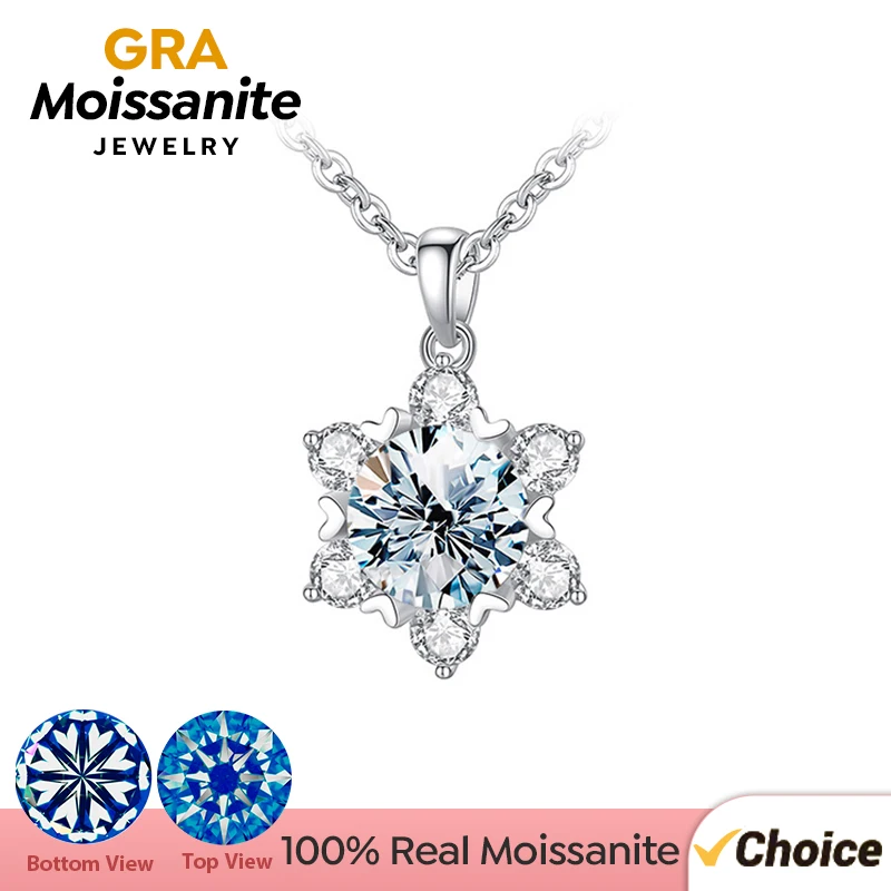 

GRA Luxury Snowflake Moissanite Diamond Pendant for Women Gift Real 925 Sterling Silver Necklace Sparkling Wedding Fine Jewelry