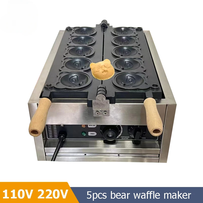 FOR 5PCS Cartoon Bear Shape Head Waffle Baker Iron Plate Animal Shape Waffle Maker Machine Electric Heating 1400W