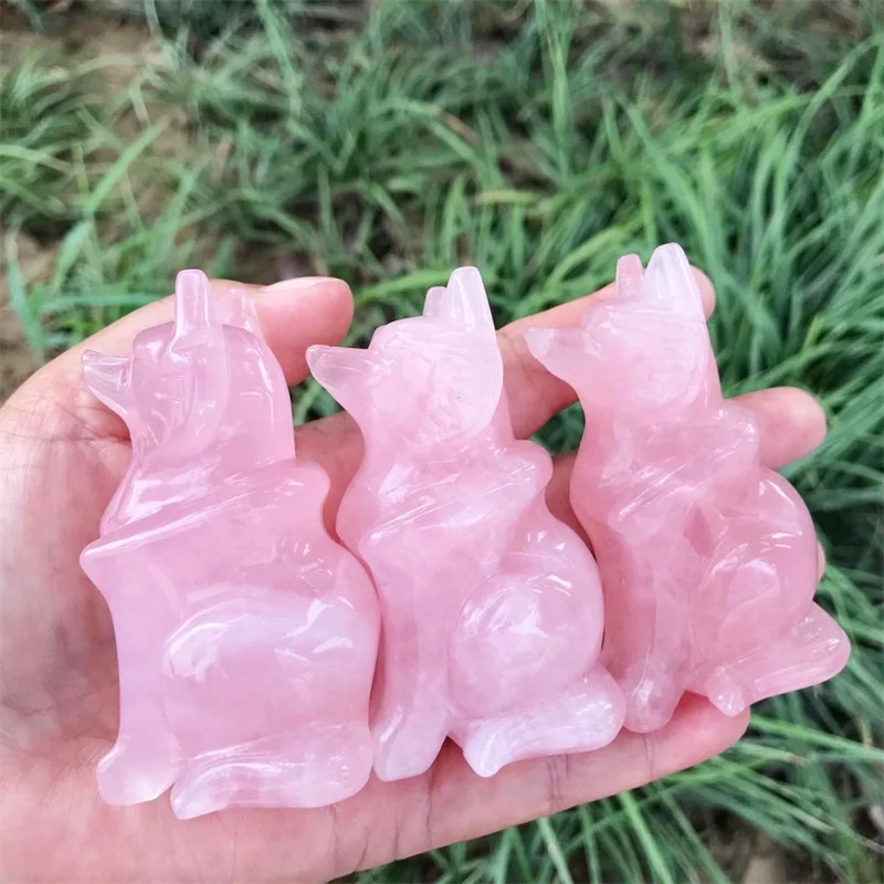 7.5CM Natural Rose Quartz wolf Hand Carved Crystal Polished Quartz Healing Stones Gemstones For Home DIY Decorations