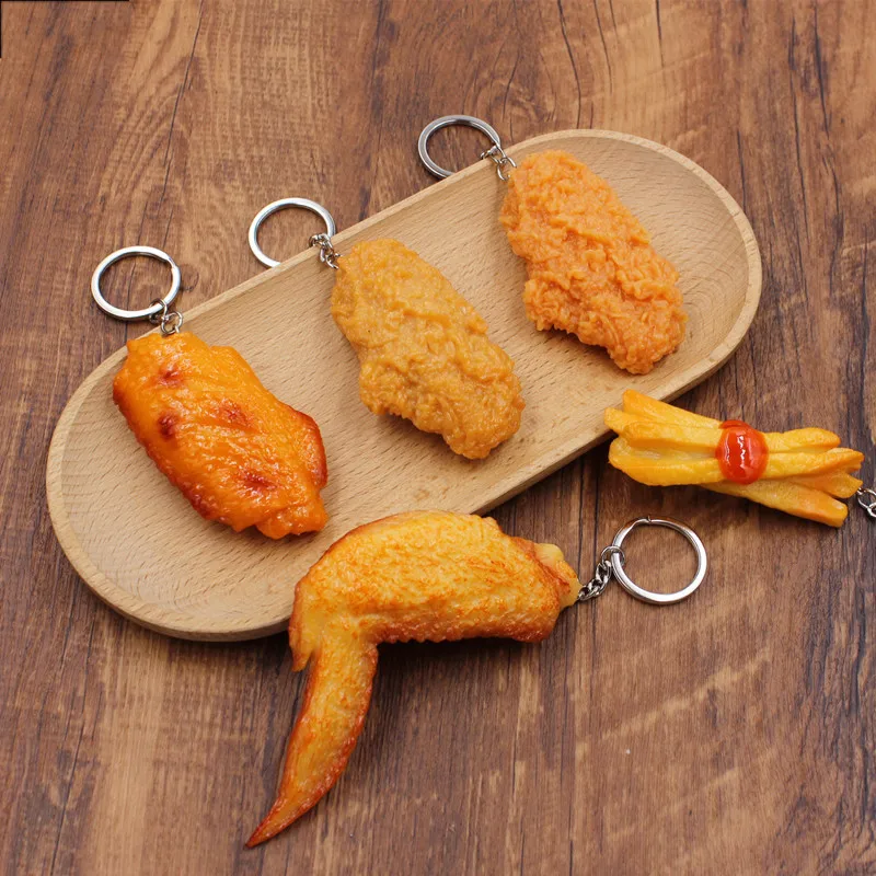Luxury woman jewelry Simulated food keychain creative fried chicken legs and fries model key chain cute items