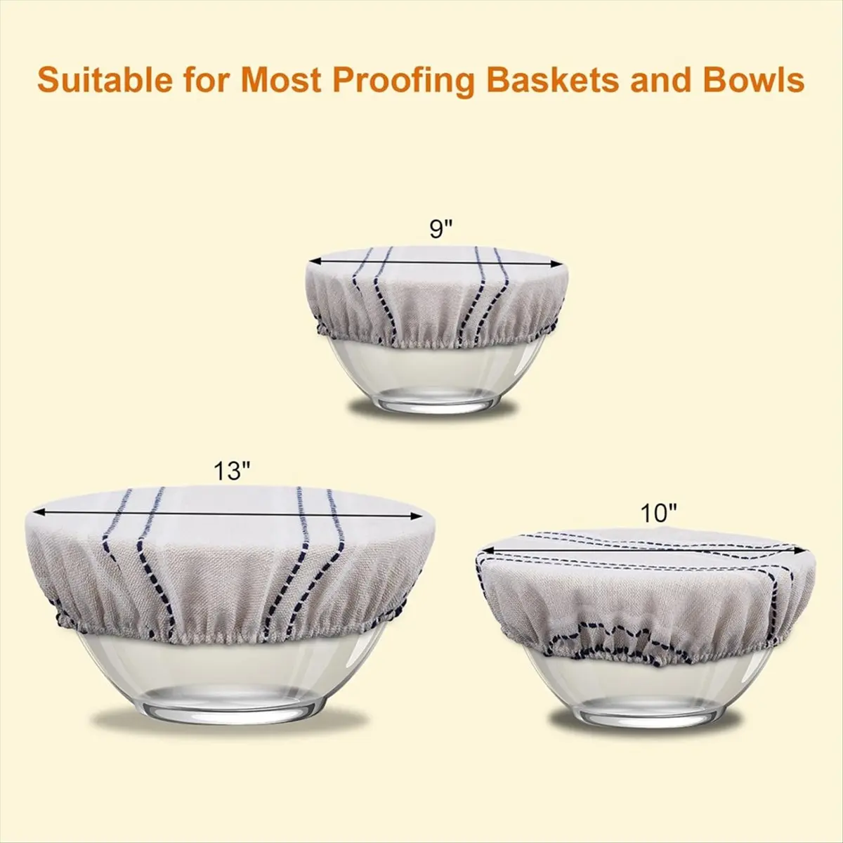 أغطية أوعية قابلة لإعادة الاستخدام لتدقيق الخبز، غطاء مقاوم للخبز مقاس 9/10/13 بوصة، 3 قطع من غطاء الطعام المصنوع من القطن والكتان