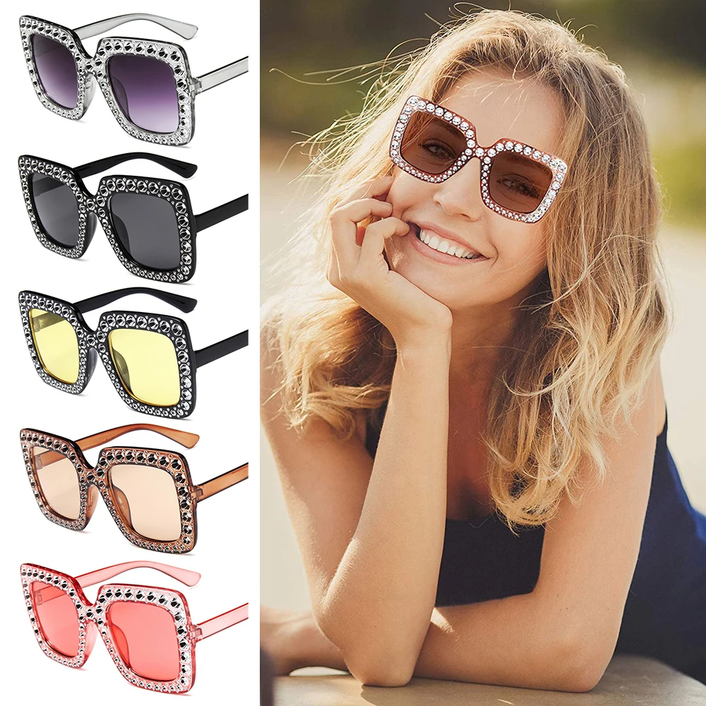 

Women V400 Crystal Eyewear Square Sunglasses Sun Glasses Oversized Sunglasses