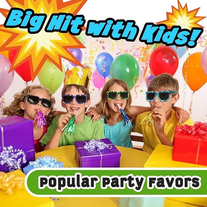 24Pcs Pixel Theme Party Favors 12 Pairs Pixelated Sunglasses and 12 Silicone Bracelets Birthday decoration party supplies Gift
