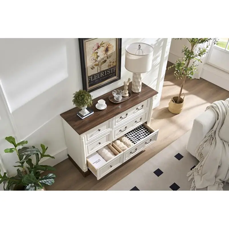 ตู้ลิ้นชัก 6 ชั้นสไตล์เรียบง่าย, ตู้เก็บของไม้สำหรับห้องนอนและห้องนั่งเล่น, ดีไซน์แข็งแรงทนทาน, บ้านที่มีสไตล์