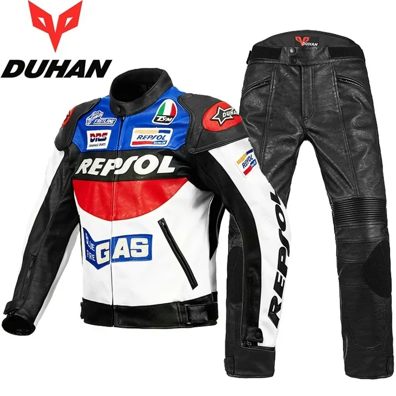 DUHAN Men's Motorcycle Jacket Motorcycle Woman PU Leather Jacket Four Seasons Commuter Anti-fall Waterproof Racing Clothing