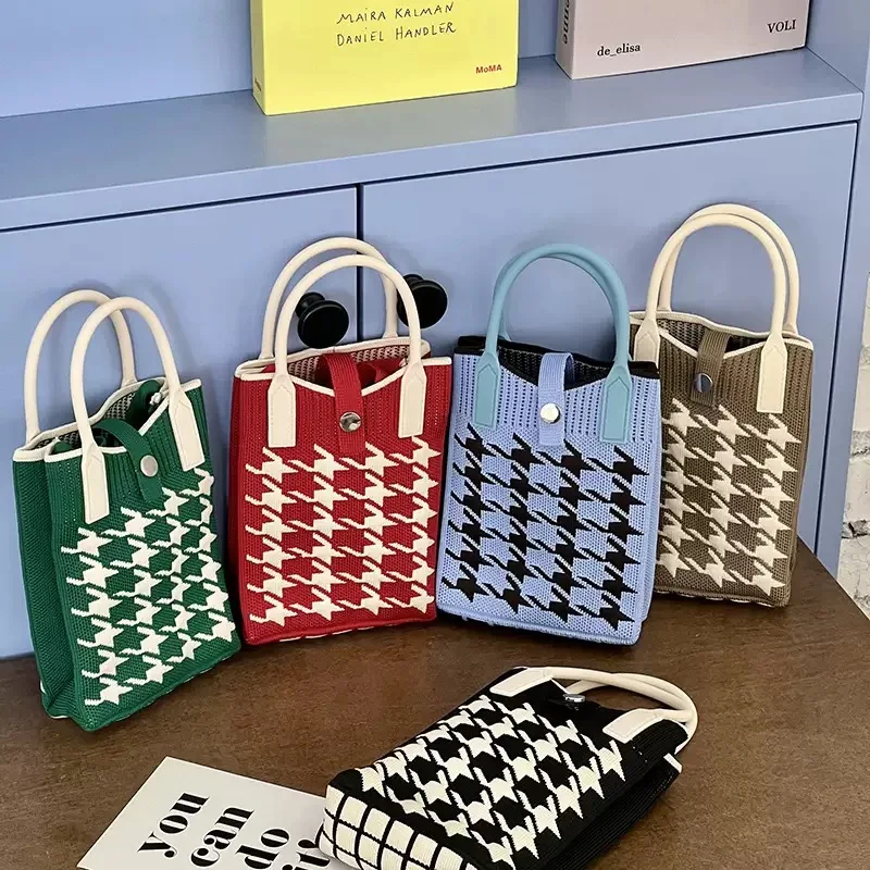 bolsa-tote-de-malha-duravel-houndstooth-e-estampa-de-leopardo-moda-indispensavel-para-armario-organizador-de-itens-essenciais-diarios-​