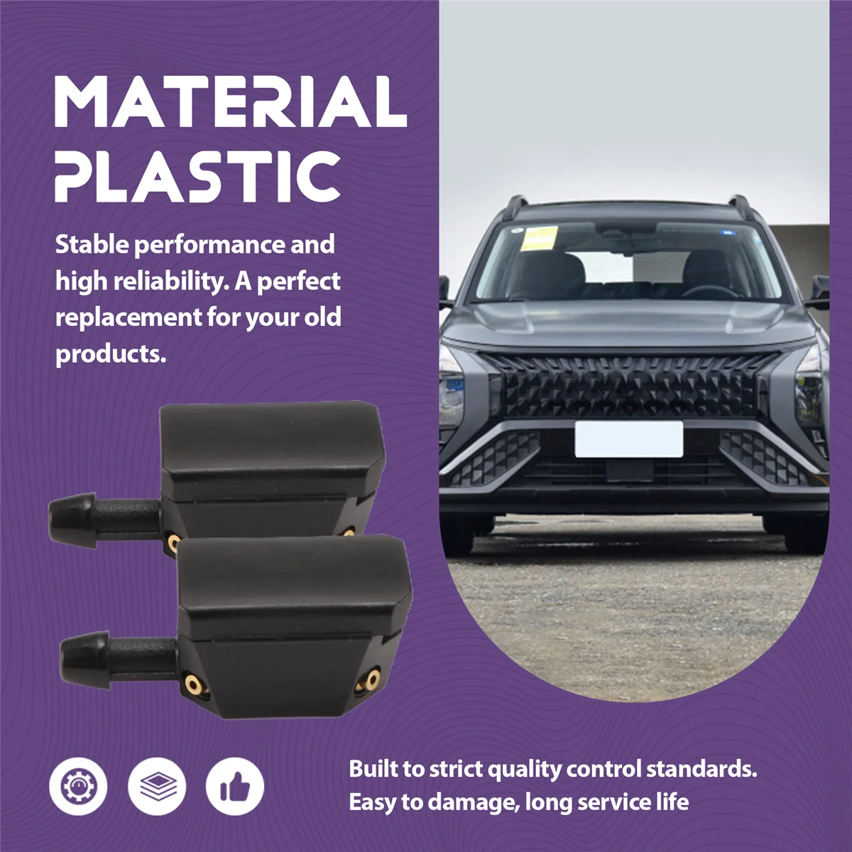 2 個フロントガラスウォッシャージェットユニバーサルブラックカーアームフロントガラスウォッシャーワイパーブレード水スプレージェットノズルアクセサリー—L49A