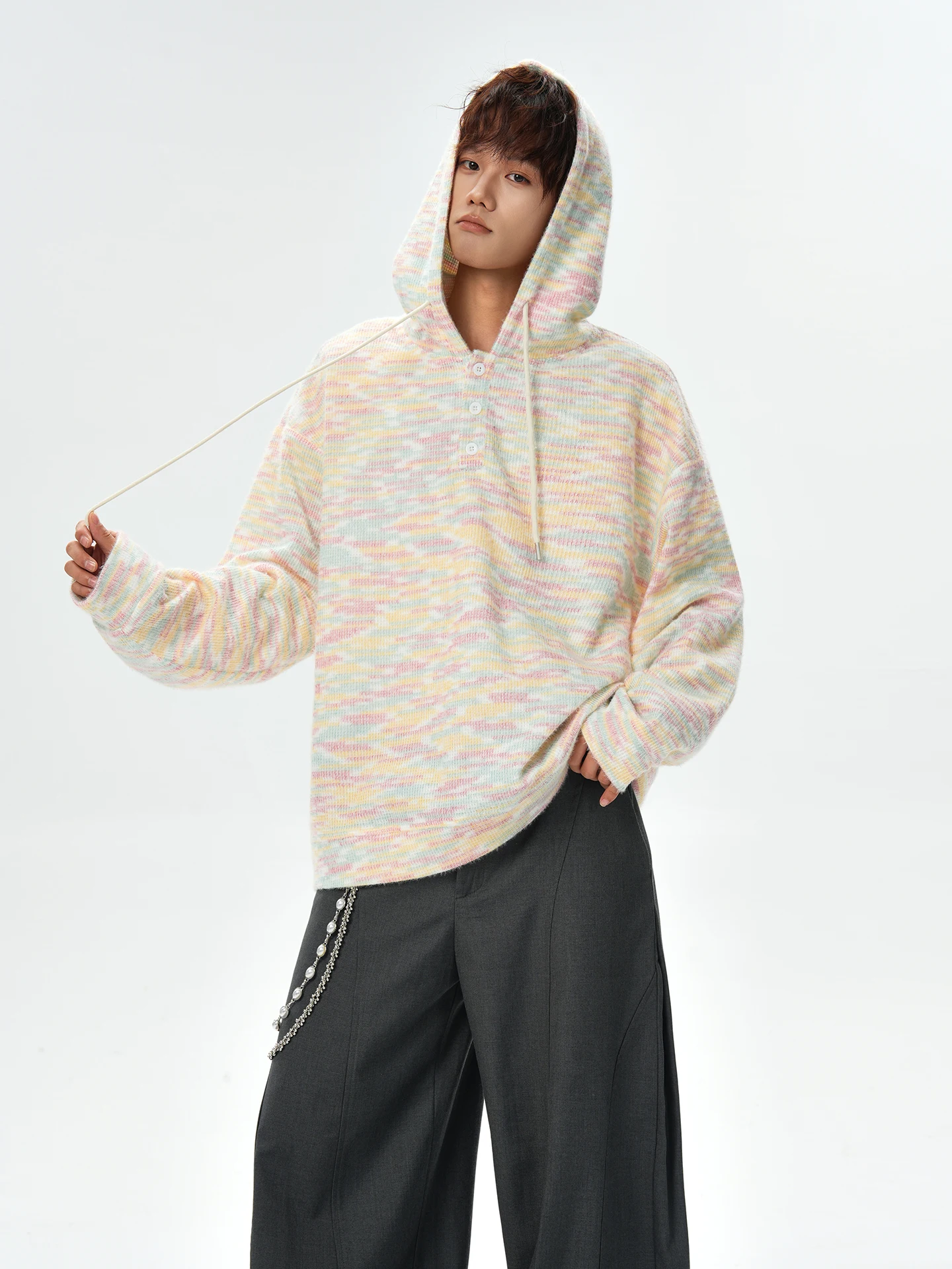 

Boyue American Rainbow adient Dyed Hoodie ex Casual Versatile Soft Artistic Hat Sweatirt Loose Fit Long Sve Polyes...