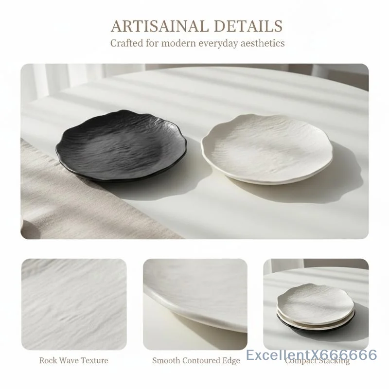 Ceramic Serving Plates With Matte Frosted Surface And Wavy Edge For Kitchen Snacks Desserts Fruits Sushi