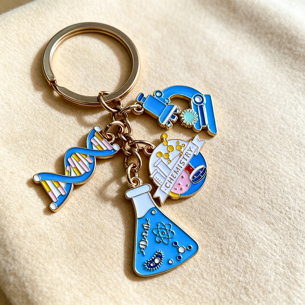 Kawaii Wissenschafts-Schlüsselanhänger Chemielabor DNA-Mikroskop Charm Schlüsselring Taschenanhänger für Lehrer und Studenten – Detail 4