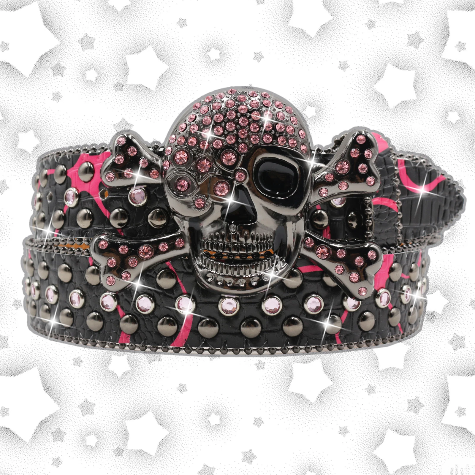 Pattern Hot Rhinestone Belts Studded Skull Lether Belts for Women Luxury Designer Brand Strap For Jeans Suppliers White Black