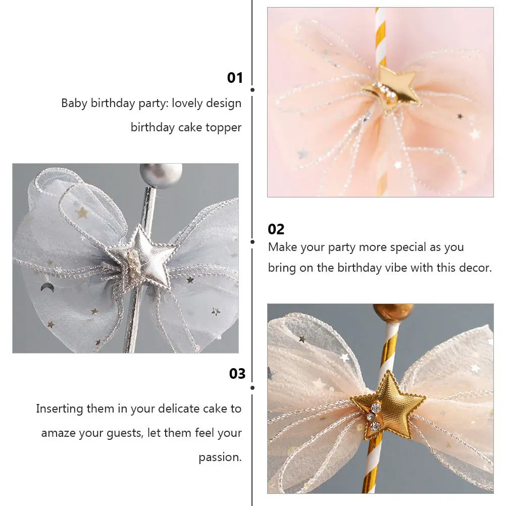 

5 Pcs Decoration Mesh Bow Birthday Cake Decorations Top Hat Hawaiian Party Cupcake