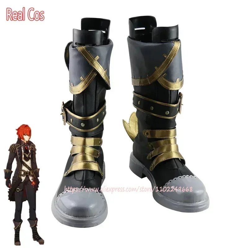 

RealCos Game Genshin Impact DILUC Cosplay Shoes High Heel PU Leather Shoes Custom Made Halloween Carnival Boots Cosplay Props