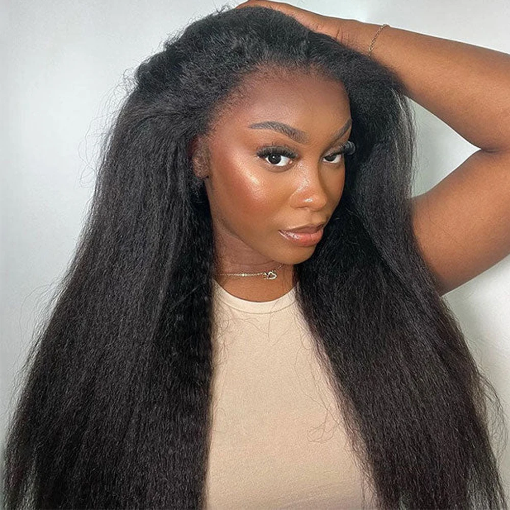 

Hot Flip Over Half Wig Kinky Straight Human Hair With Drawstring Glueless Wear To Go 3 IN 1 Half Wig Kinky Hair 180% For Women