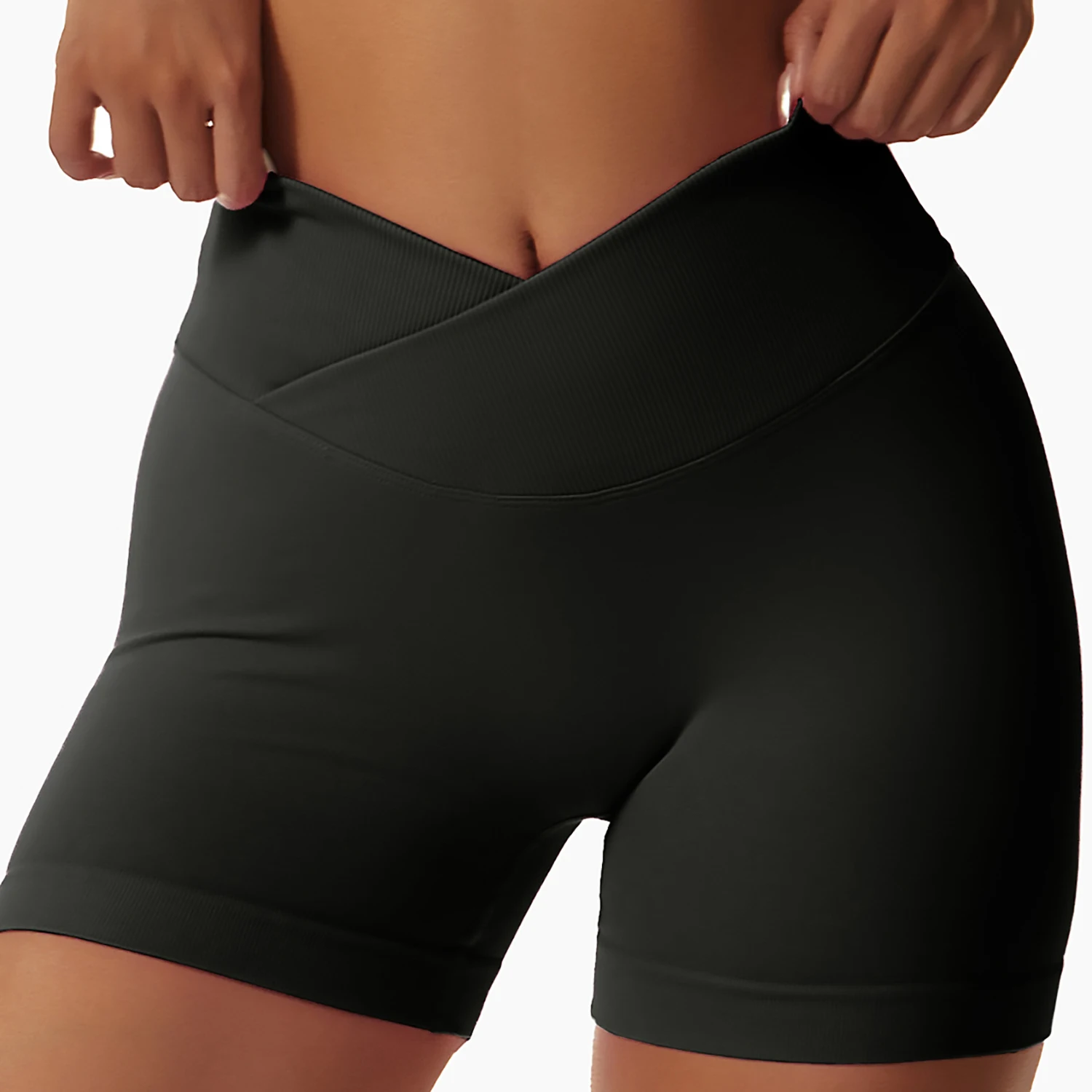 Cross Patchwork Waist Buttock Lifting Shorts