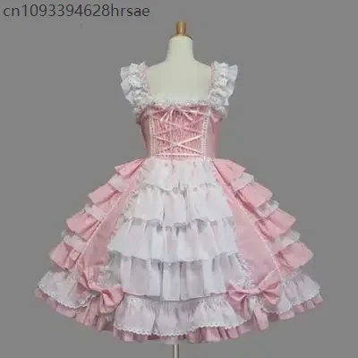 

2025 Sweet Pink Lolita Dress European Court Style Slip Dress Vintage Lady Cosplay Costume Princess Carnival Wear