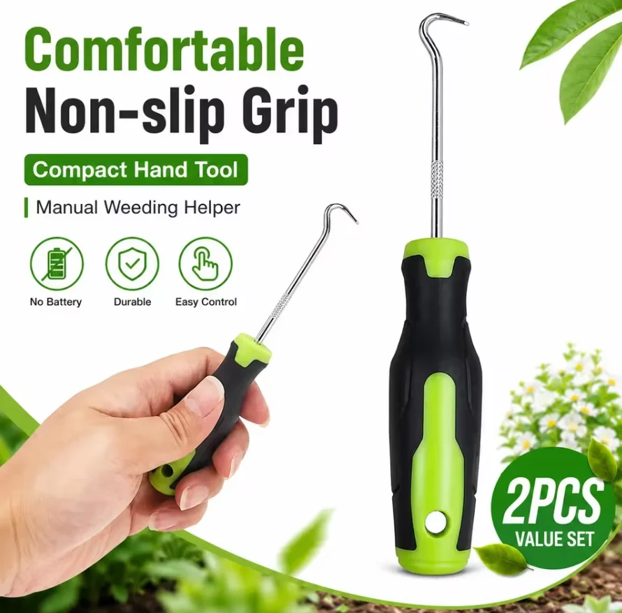 2Pcs Manual Weed Hook Tool Set, Stainless Steel Moss Weed Remover Hand Tool, Great for Patio, Driveway, Tile Gap, Lawn Weed Clea
