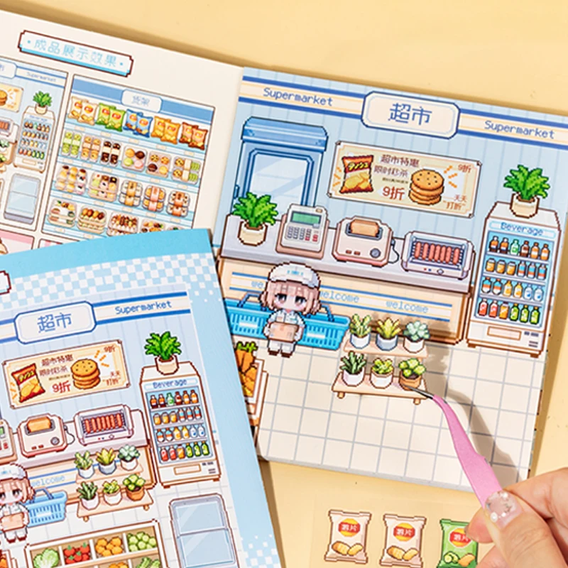 

1 Book Pixel Art Mini Diorama Stickers, Cute Healing Scenes, Fun Relaxing Crafts, Ideal for Students & Office Workers