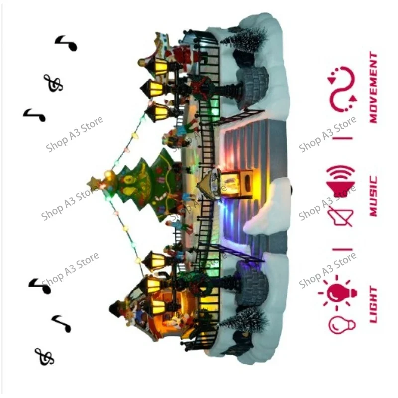 New holiday skiing Christmas scene amusement park music box set skating rink scene decoration