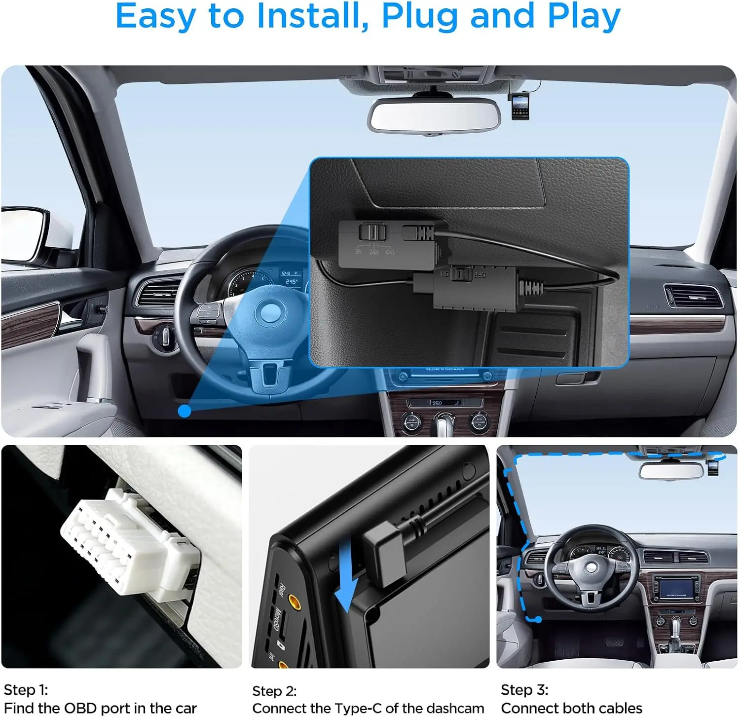 OP100 OBD-II Constant Power Cable for Dash Cam, Type-C USB Port