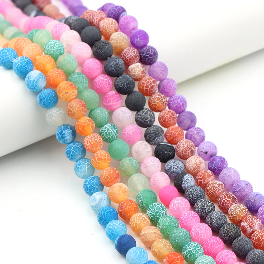 Natural Weathered Agate Beads Matte Frost Cracked Fire Dragon Veins Loose Spacer Beads For Jewelry Making DIY Bracelets Earrings