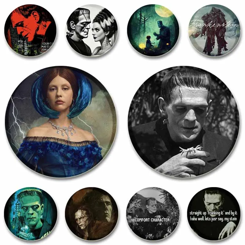 

Horror Movie Frankenstein Coin Brooch on Backpack Handmade Plastic Round Badges Fans Collection Lapel Pins Funny Jewelry Gifts