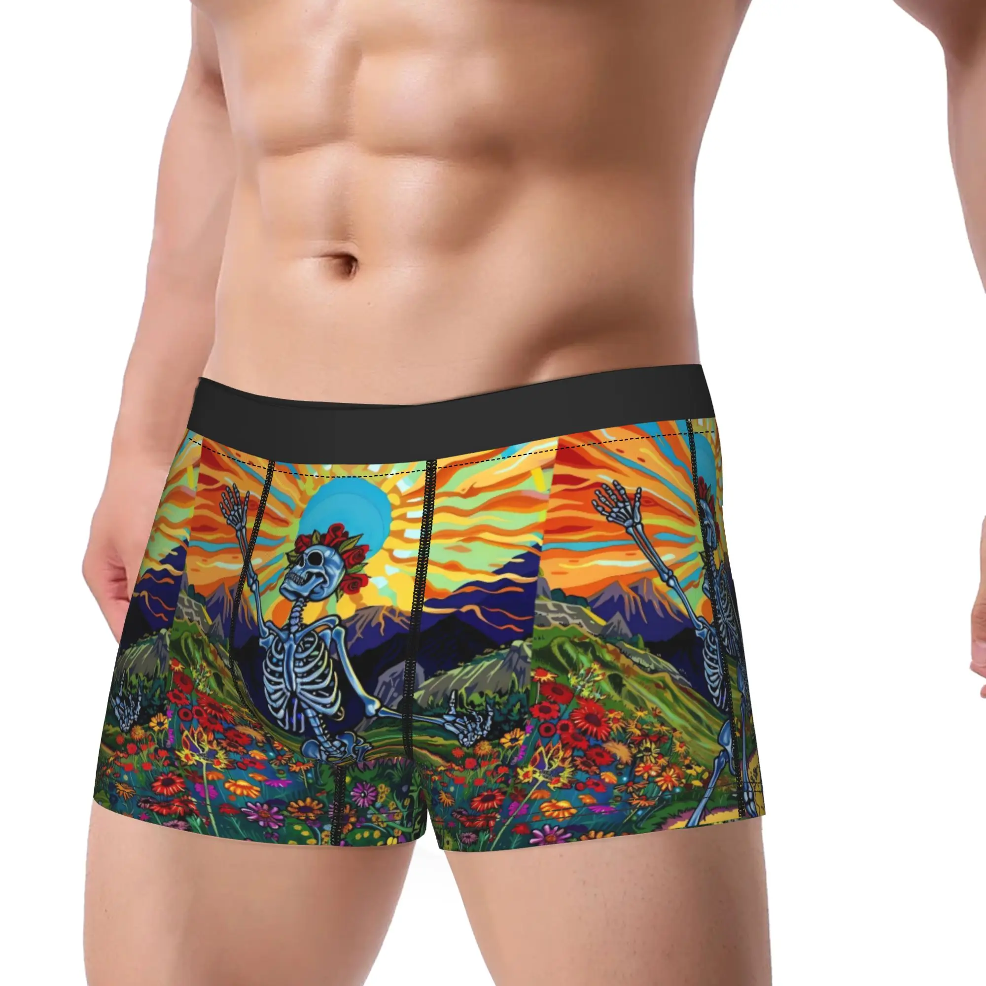 Dancing Skeleton Portrait Underwear  Men's Boxer Brief Soft Trend Trunk High Quality Print Oversize Panties