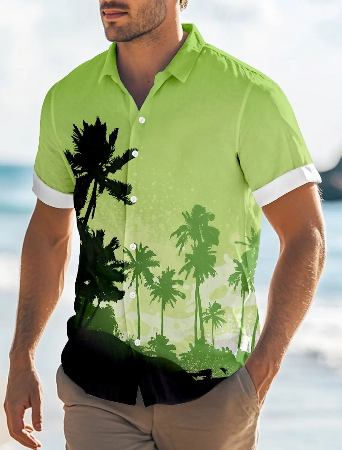2025 summer Men's Coconut Tree Tropical Plants Summer Hawaiian Shirt Button Up Shirt Aloha Shirt Short Sleeve Hawaiian shirts