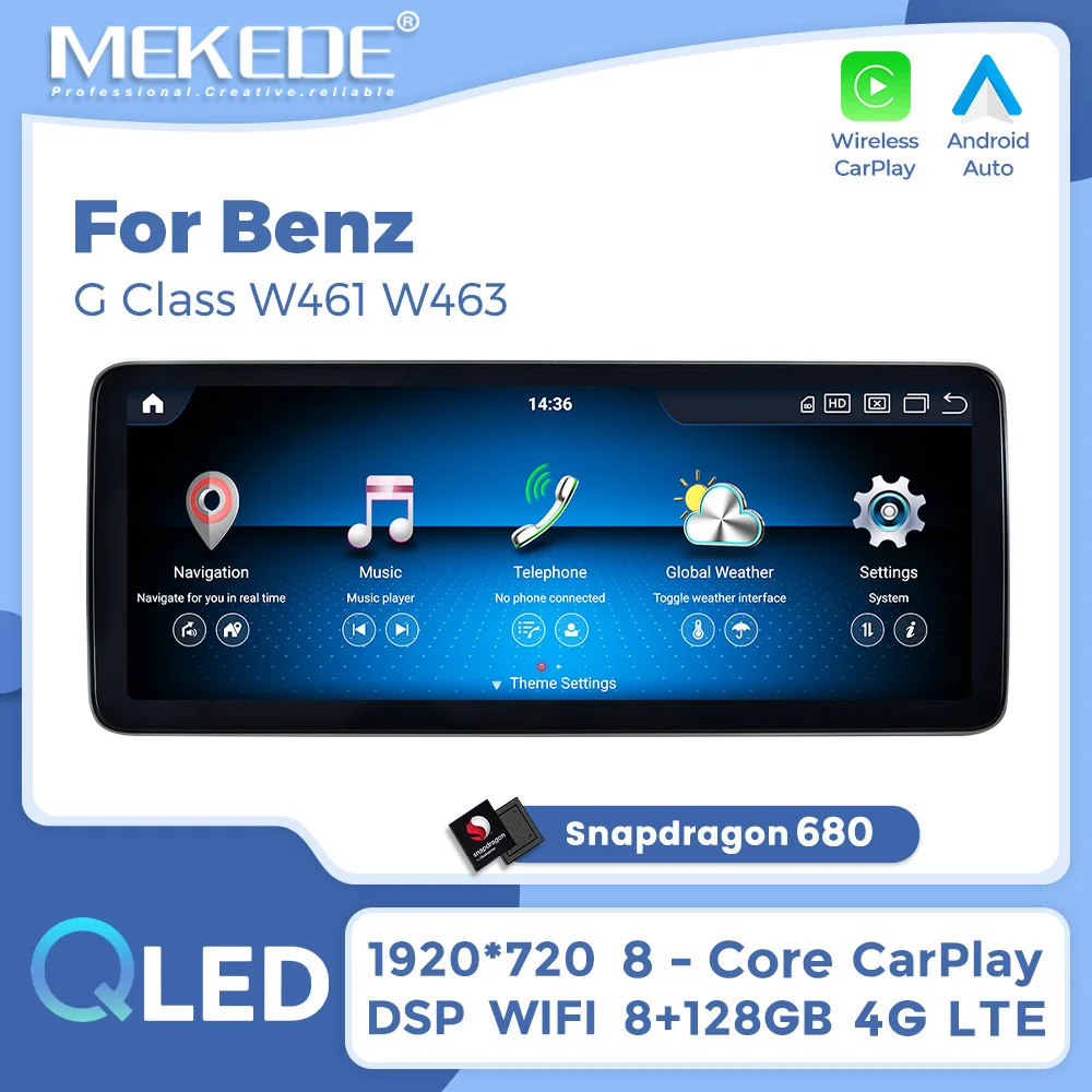 MEKEDE 8G + 128G Snapdragon 680 Android 14 Autoradio 4G + WIFI Carplay pour Mercedes-Benz Classe G W461 W463 G500 G55 Lecteur multimédia DSP GPS Navigation Wifi Dual BT 1920*720