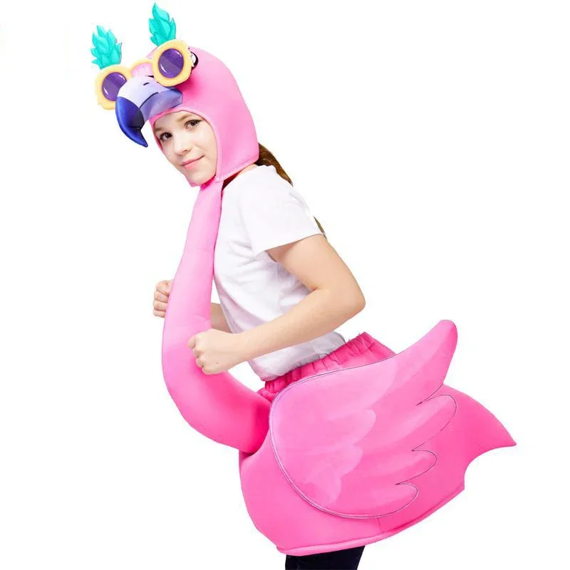 Disfraz de flamenco azul y rosa para niños, traje de animales de Purim para cosplay, vestido de fantasía para fiesta, mono de flamenco