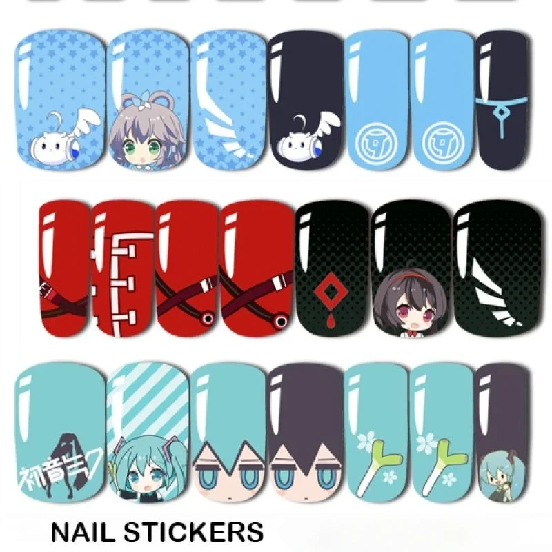 Hatsune Miku Nail Rin Len Luo Tianyi Stickers Anime Peripheral Cute Cartoon Manicure Kawaii Cosplay Diy Fake Nail Stickers New