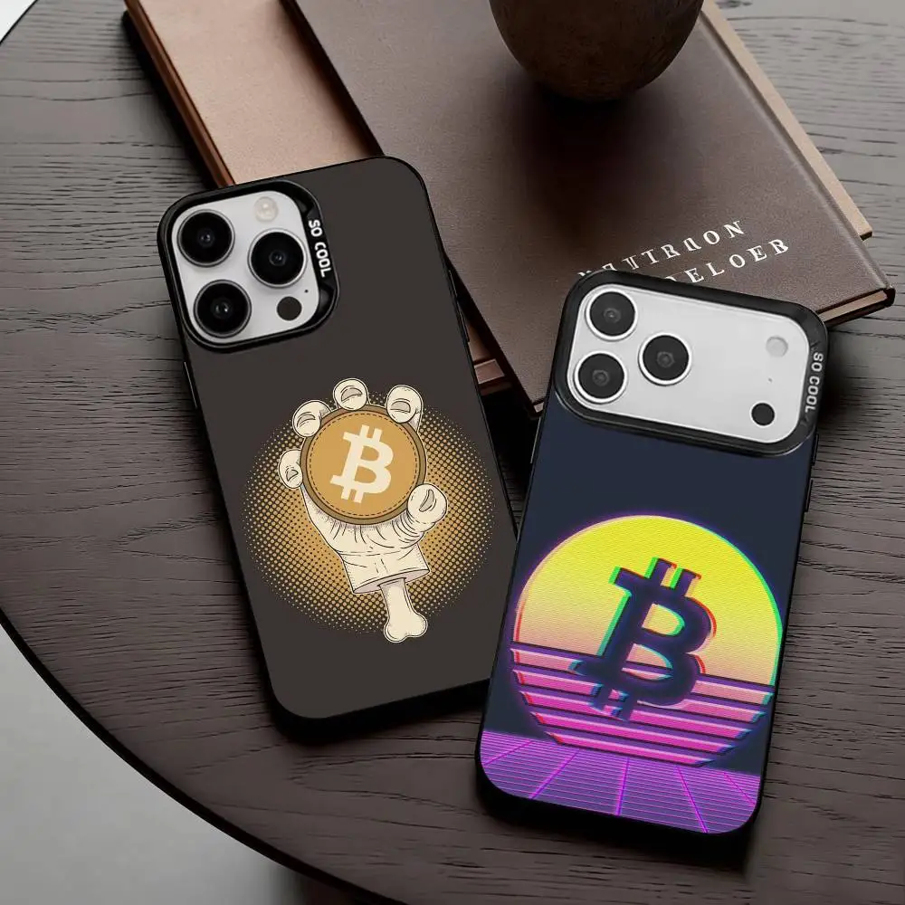 

Cool Art Bitcoin Digital Phone Case For iPhone17,16,15,14,13,12,11 Plus,Pro Max Black Candy Silver Plated Cover