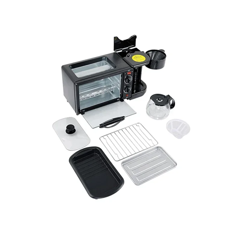 3-in-1-Frühstücksmaschine, multifunktional, Mini-Tropfkaffeemaschine, Brot, Pizza, Ofen, Bratpfanne, Toaster, Frühstücksmaschine