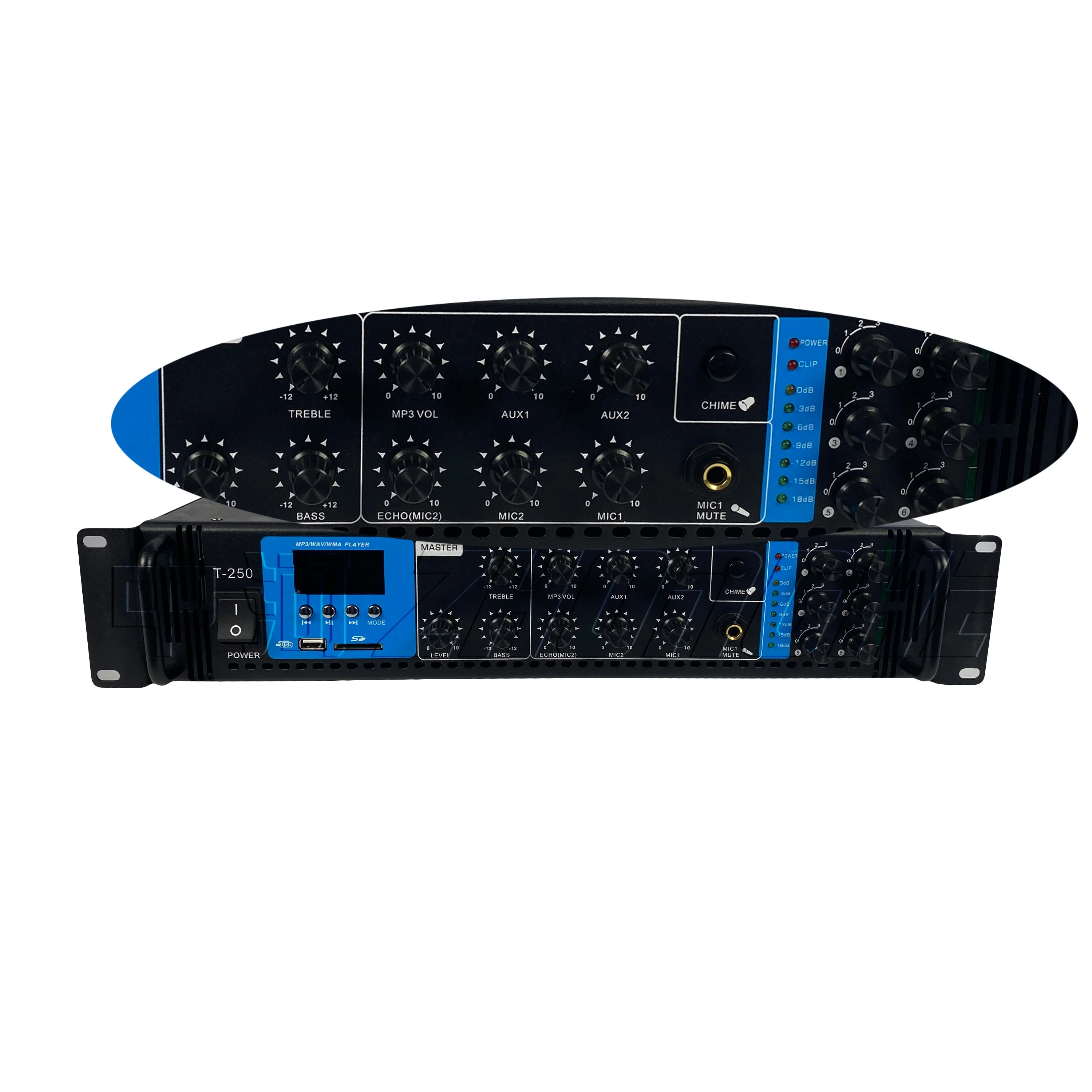 Factory Custom High Power Professional Audio T-250 250 Watt Equalizer Amplifier for Public Address System