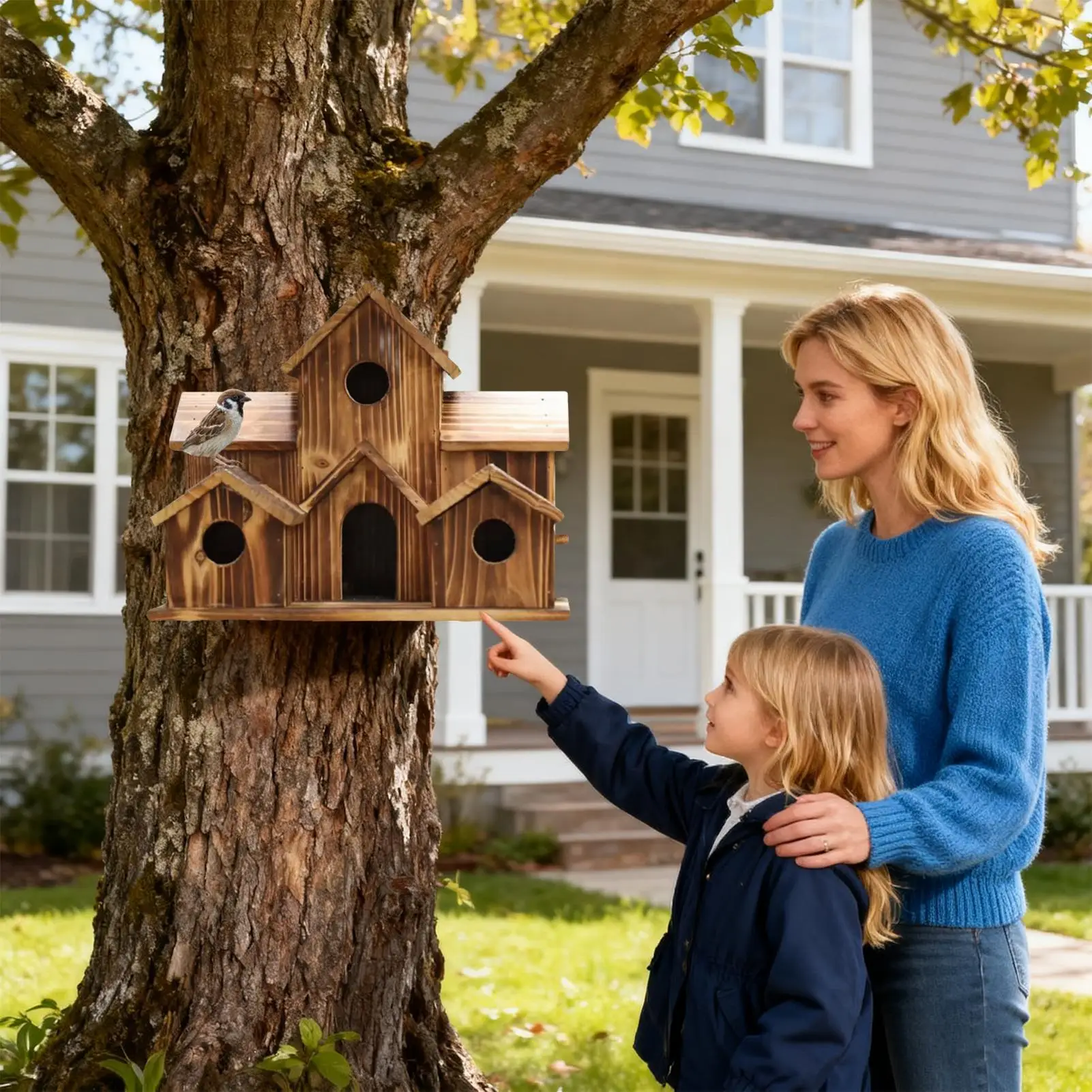 Bird Houses Bird Room Large Bird House for Garden Courtyard Backyard Decor Wood Cottage Finch Bluebird Cardinal Handmade Humming