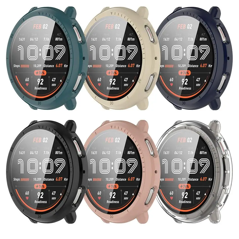 Voor Amazfit Active2 Beschermhoes Ingebouwde 9H Gehard Glas Film Hard PC Shell Cover Voor Huami Yuewo A2437 Eenvoudig te installeren