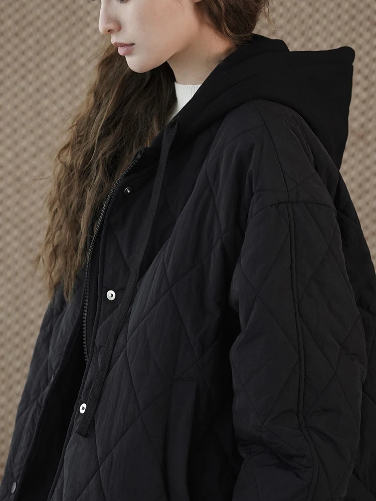 FANAN Hooded Design Cotton Coats Women's Drawstring Thick Warm Loose Jackets Korean Style Clothing Fashion 2025 Winter New