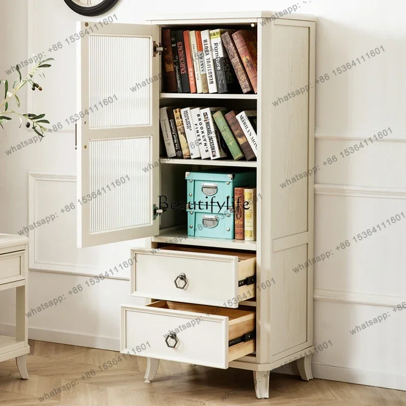FG Best Seller Wood Pure Wood TV Cabinet American Living Room Furniture Gray White Glass Wine Cabinet