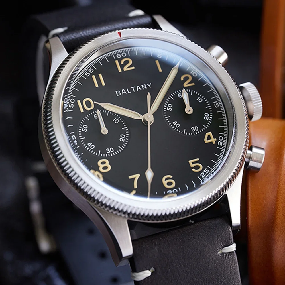 

Baltany Vintage Chronograph Watch 40mm Pilot Chrono Watch Retro Military Clocks Homage Quartz Wristwatches JAPAN 6S21 Movement