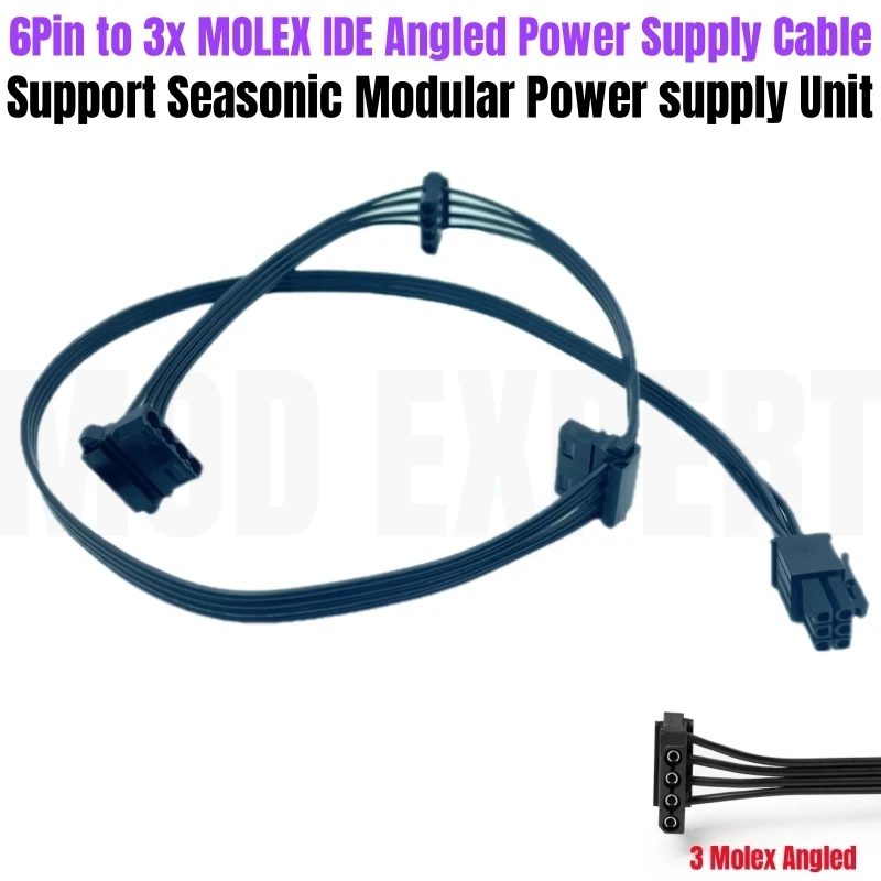 

6Pin to 3x Molex IDE 4Pin Angle Peripheral Power Cable for Seasonic FOCUS GX-1000, GX-850, GX-750, GX-650, GX-550 GOLD Modular