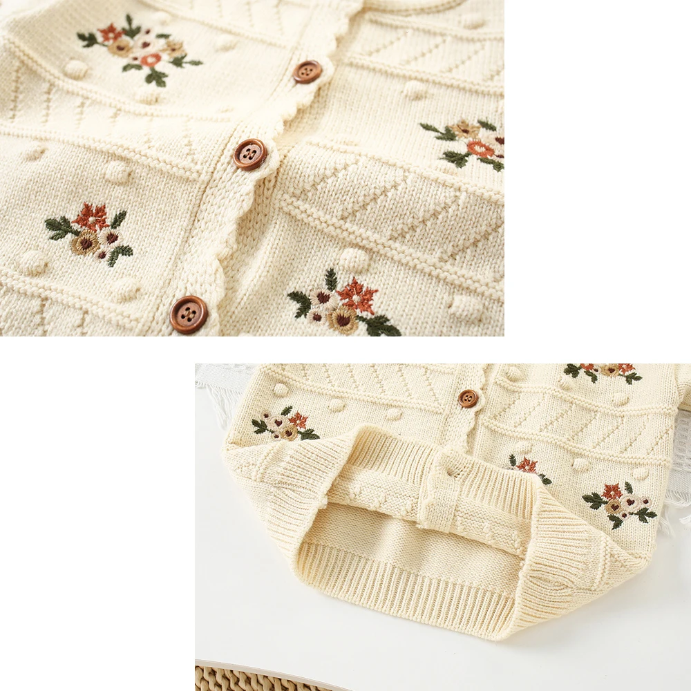 Girls Cardigan Winter Sweaters For Kids Flower Knitted Children Jacket 2024 Spring Autumn Children\'s Clothing Korean Style