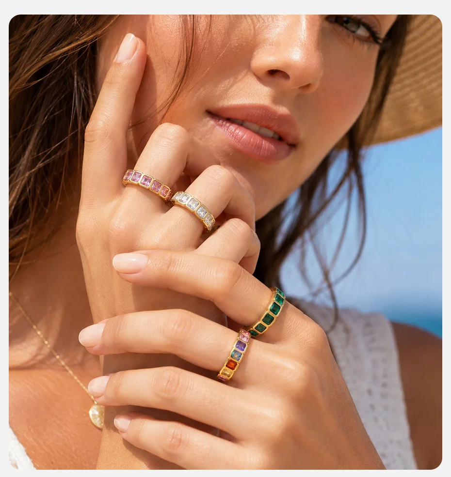 Vnox Offener Verstellbarer Ring, Vergoldetes Kupfer, Rechteckiger CZ-Band, Stapelbare Zirkon-Fingerringe, Modeschmuck Geschenk für Frauen – Detail 2