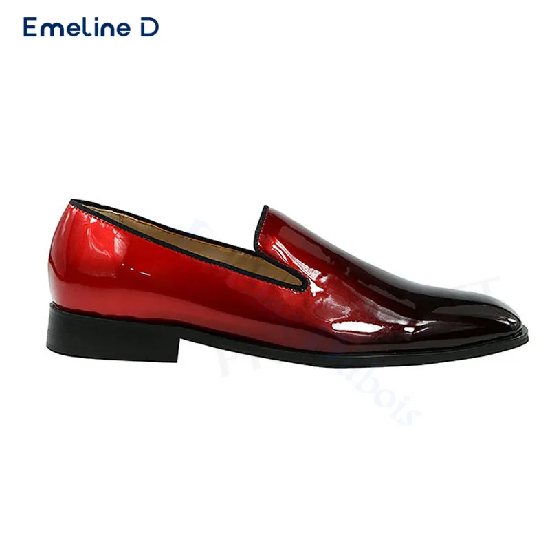 Black and Red Gradient Slip-On Loafers Patent Leather Shiny Leather Casual Shoes Large Size Fashion Business Leather Shoes