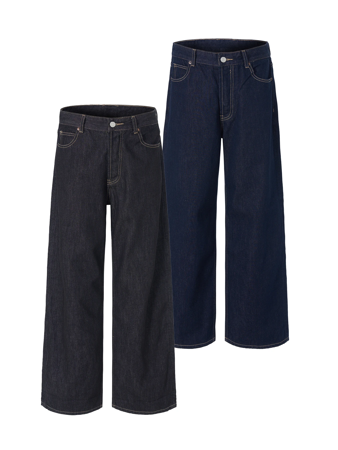 Calças Jeans Retrô de Denim Cru com Borda Vermelha, Perna Reta e Larga, para Homens e Mulheres, Série Cleanfit, Calças de Cin...