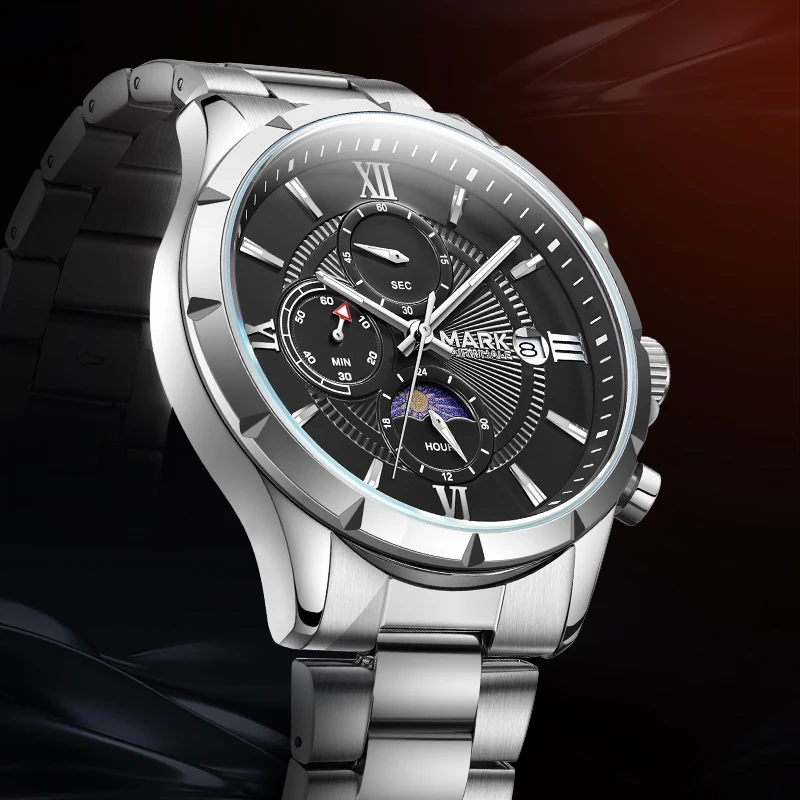 MARK FAIRWHALE Business Casual Men's Wristwatch High Transparency Coating Lens Metal Case Fashion Quartz Watch