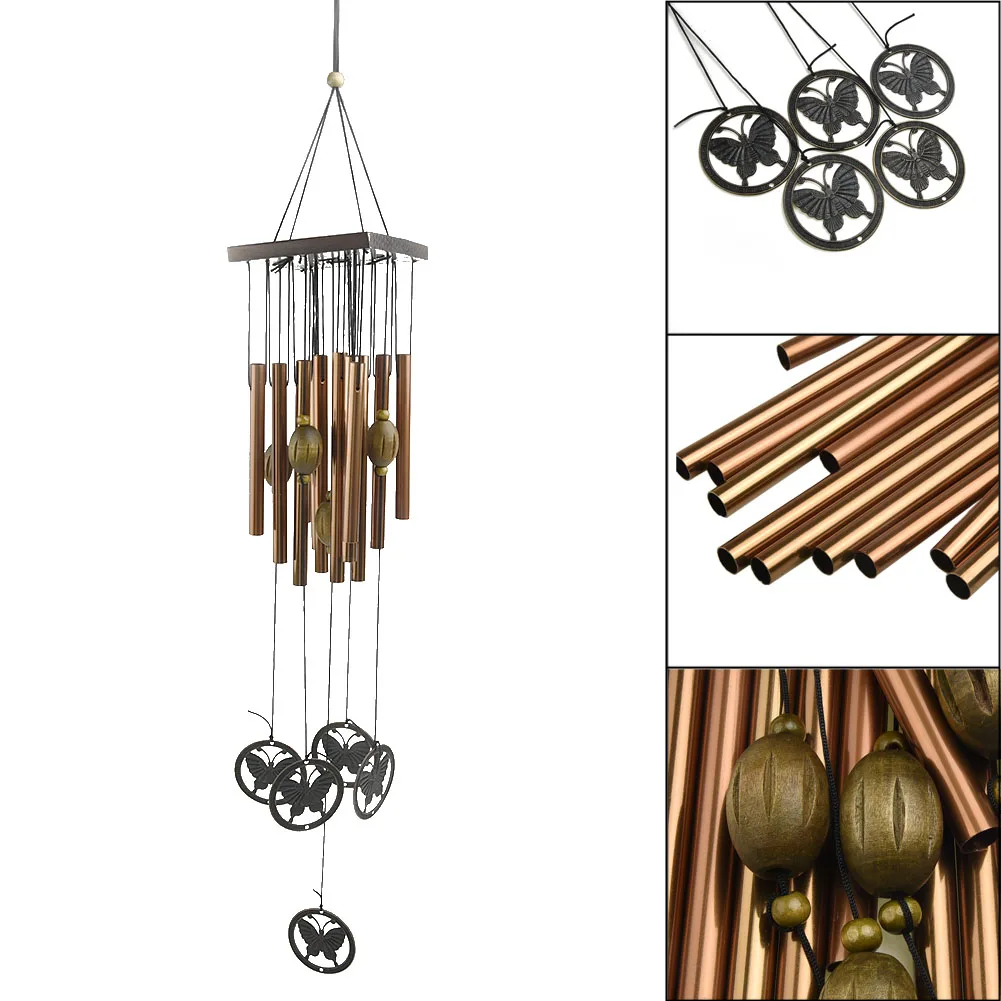 Aluminum & Wood 23.62 inch Wind Chimes Blowing Hanging Wind Chimes Aluminum& wood Home Butterfly 12xTubes Yard