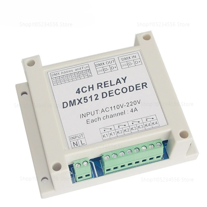

4-channel 4-channel DMX512 relay switch, DMX relay controller, AC110-20V input with rail