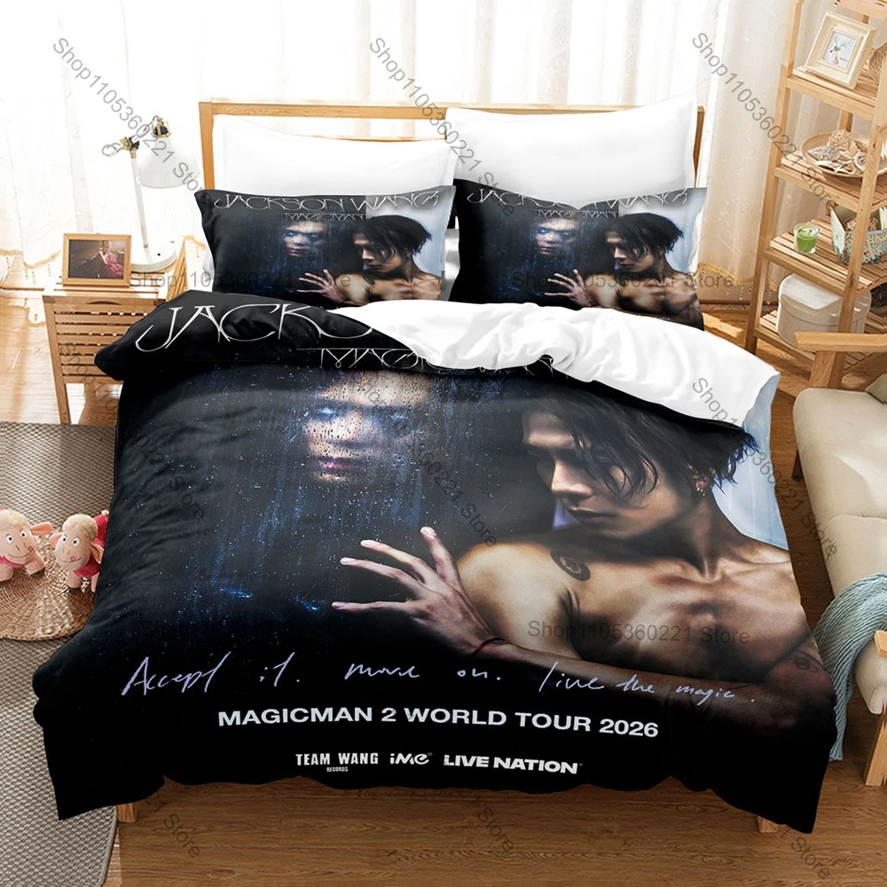 Jackson Wang Printed Bedding Set, Duvet Cover plus 2 Pillowcases, Fashion Star Style Soft Microfiber Textiles